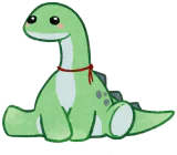 Peluche de braquiosaurio verde con lazo rojo, la mascota del canal